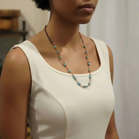 24 Inch Handmade Copper Turquoise Necklace – Wire Wrapped Beaded Chain | Made in USA Alexa Martha Designs  Necklace