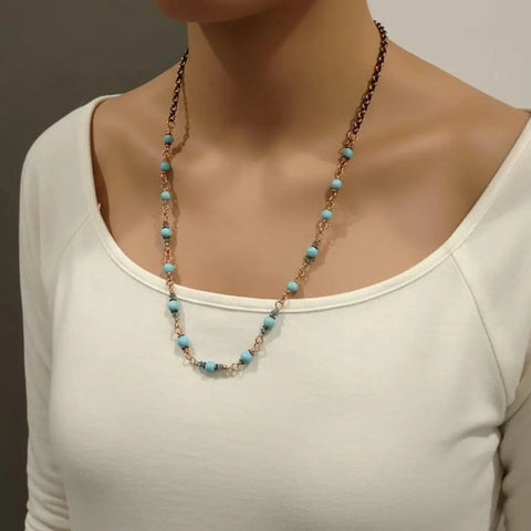 24 Inch Handmade Copper Turquoise Necklace – Wire Wrapped Beaded Chain | Made in USA Alexa Martha Designs  Necklace