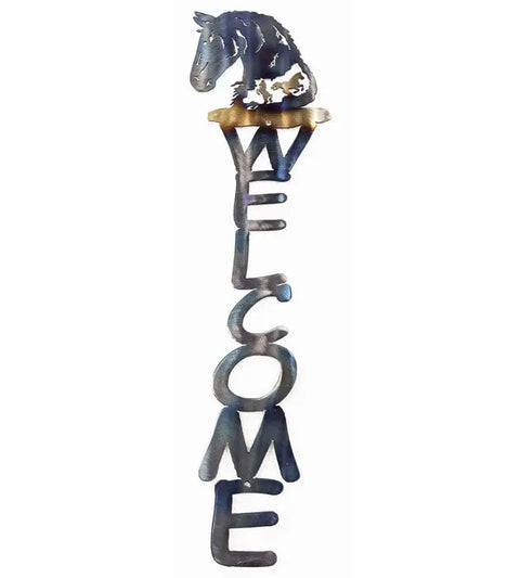 24 Inch Rustic Horse Welcome Sign – Handcrafted Metal Wall Decor | Made in USA Knights Home Decor  item