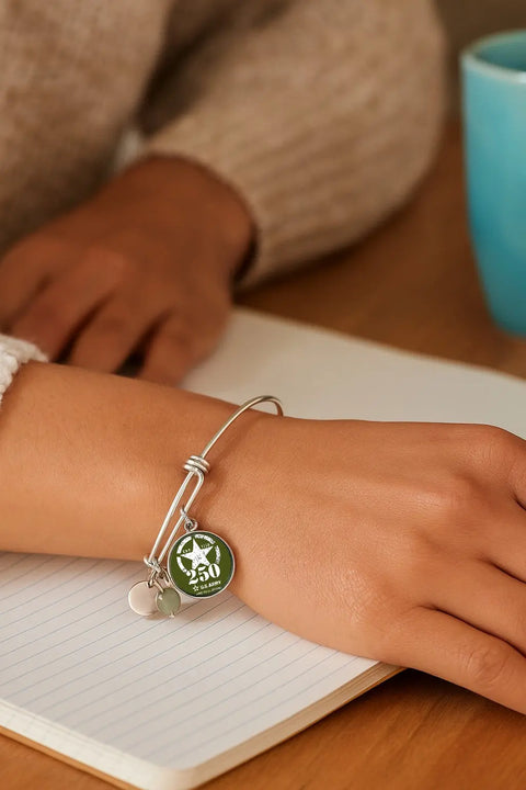 250th Anniversary Military Bangle Bracelet – Stainless Steel Charm Adjustable Wristband | Made in USA Michelle Marie Boutique  Bracelet