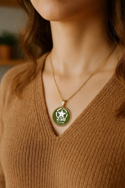 250th Anniversary Military Pendant Necklace – Silver Or Gold Plated Stainless Steel – Handmade USA | Unisex Adjustable Chain Gift Michelle Marie Boutique  Necklace