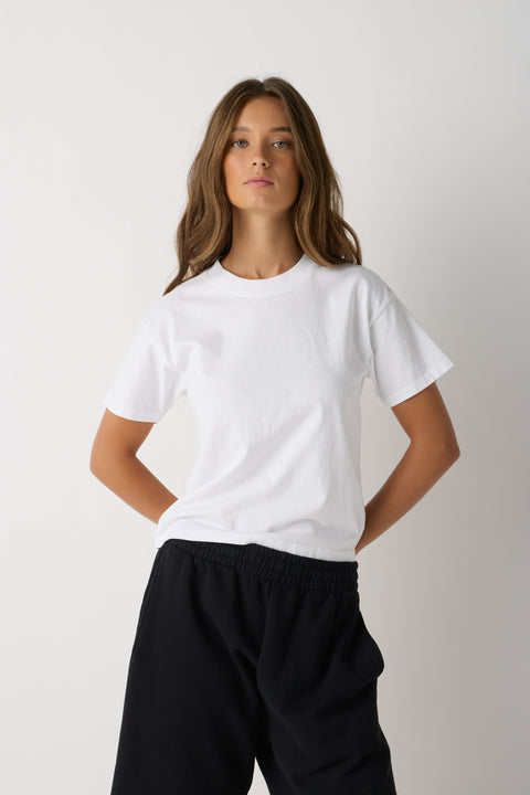 Vintage-Inspired Petite Cropped T-Shirt – Close Fit Daily Essential | Made in USA EcoCycle Cotton US Standard Apparel  SS SIDE SEAM TEE