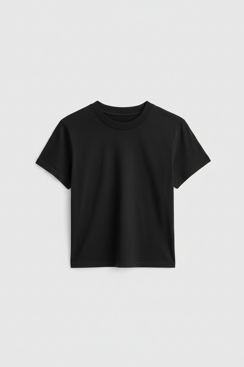 Vintage-Inspired Petite Cropped T-Shirt – Close Fit Daily Essential | Made in USA EcoCycle Cotton US Standard Apparel  SS SIDE SEAM TEE