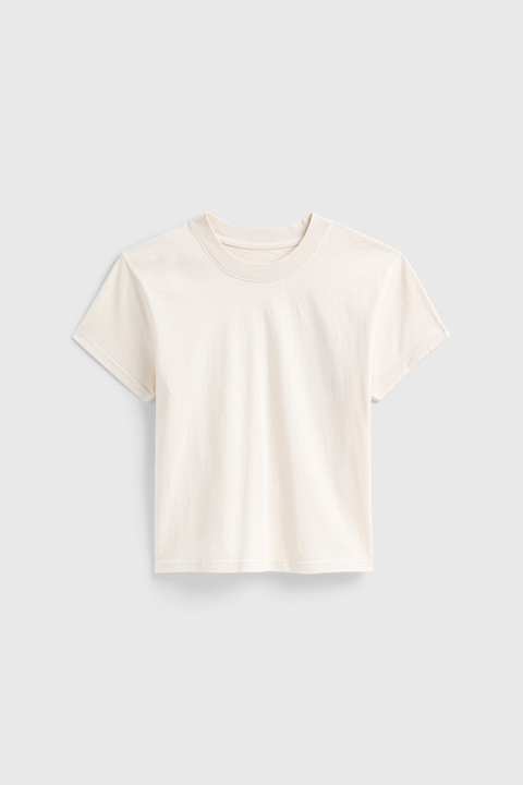 Vintage-Inspired Petite Cropped T-Shirt – Close Fit Daily Essential | Made in USA EcoCycle Cotton US Standard Apparel  SS SIDE SEAM TEE