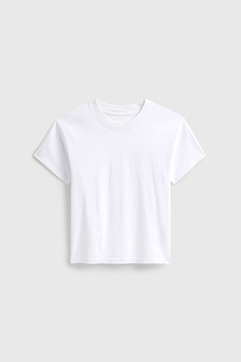 Vintage-Inspired Petite Cropped T-Shirt – Close Fit Daily Essential | Made in USA EcoCycle Cotton US Standard Apparel  SS SIDE SEAM TEE