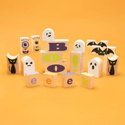 26-Piece Halloween Wooden Building Blocks Set – Groovy Ghoulie Design | Sustainable Midwestern Basswood | Made in USA Uncle Goose  Decor