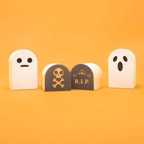 26-Piece Halloween Wooden Building Blocks Set – Groovy Ghoulie Design | Sustainable Midwestern Basswood | Made in USA Uncle Goose  Decor