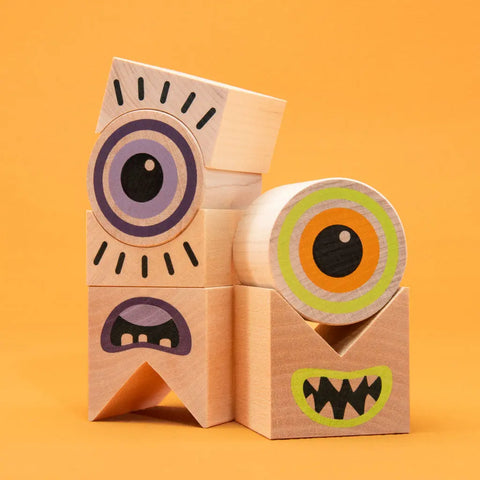 26-Piece Halloween Wooden Building Blocks Set – Groovy Ghoulie Design | Sustainable Midwestern Basswood | Made in USA Uncle Goose  Decor