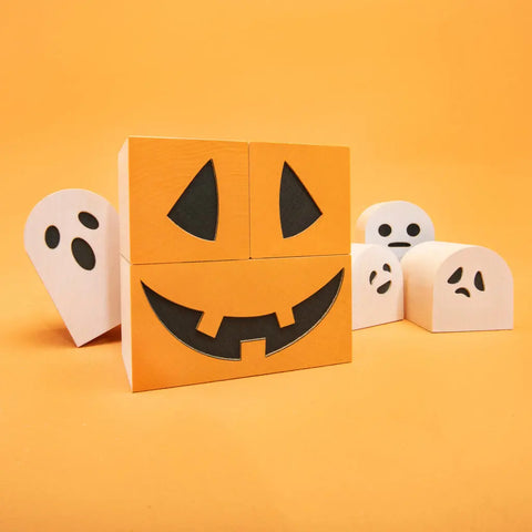 26-Piece Halloween Wooden Building Blocks Set – Groovy Ghoulie Design | Sustainable Midwestern Basswood | Made in USA Uncle Goose  Decor