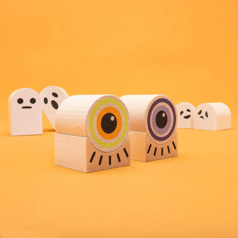 26-Piece Halloween Wooden Building Blocks Set – Groovy Ghoulie Design | Sustainable Midwestern Basswood | Made in USA Uncle Goose  Decor