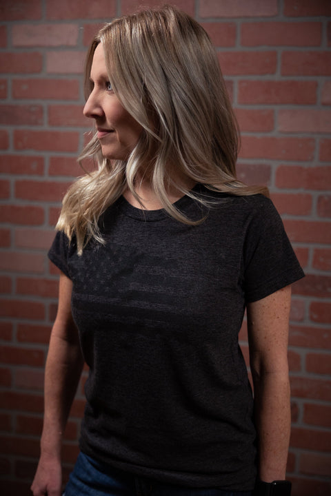 Women's Heather Charcoal TriBlend T-Shirt – American Flag USA Map Graphic | Made in USA Proudly USA  T-shirt