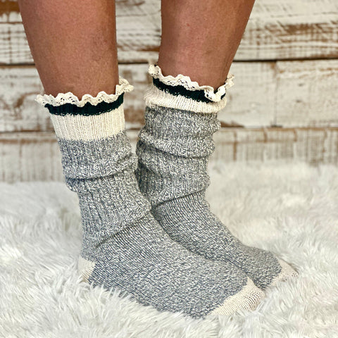 Eco-Friendly Striped Crew Socks – Recycled Cotton Lace Trim | Made in USA