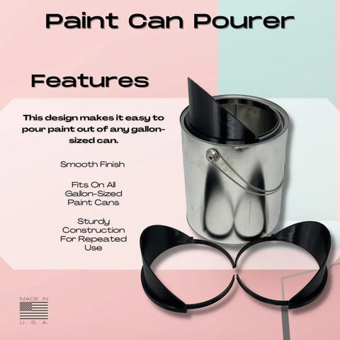 The Chatelet Manufacturing 3-Pack Gallon Paint Pourer fits all gallon cans, prevents spills, ensures easy pouring and a smooth finish, features sturdy construction for repeated use, and is proudly made in the USA.