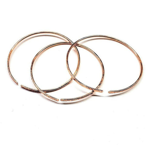 3-Pack Large 10 Gauge Bare Copper Hammered Textured Bangle Bundle