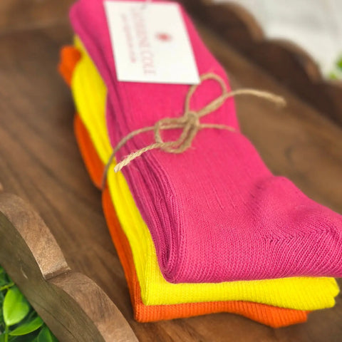 3 Pack RETRO Cotton Crew Socks 10-12 - Fuchsia, Orange, Yellow | Made in USA Catherine Cole Studio  socks