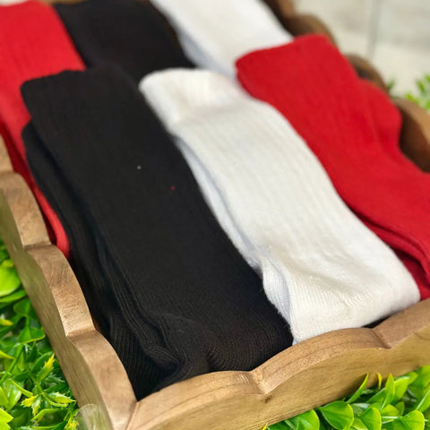 3 Pack RETRO Cotton Crew Socks 10-12 - Red, White, Black | Made in USA Catherine Cole Studio  socks