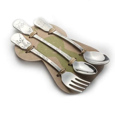 3-Piece Baby Flatware Set – Stainless Steel Safari Design | Made in USA Kleynimals  item