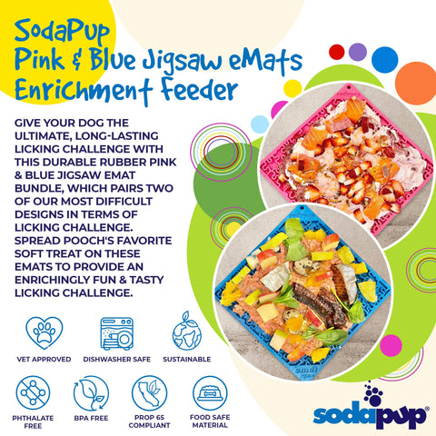Large Blue and Pink Jigsaw eMat Lick Mat Bundle – Durable Slow Feeder | Made in USA SodaPup  EMAT