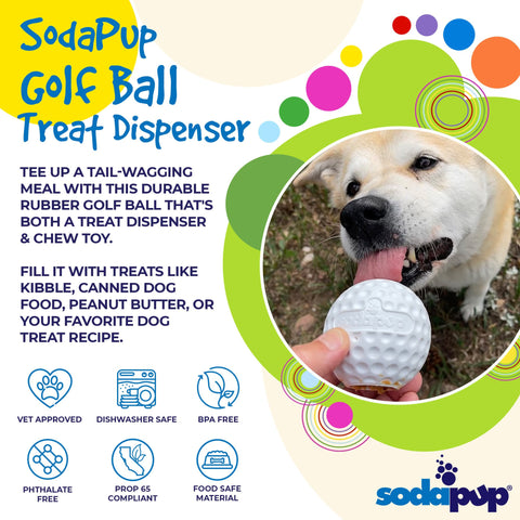 Golf Ball Shaped Dog Treat Dispenser Toy – Durable Rubber Enrichment | Made in USA SodaPup  Rubber Dog Toys