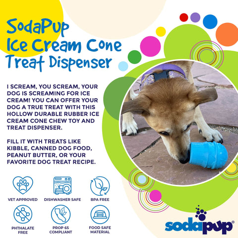 Ice Cream Cone Treat Dispenser Dog Chew Toy – Durable PUP-X Rubber | Made in USA SodaPup  Rubber Dog Toys