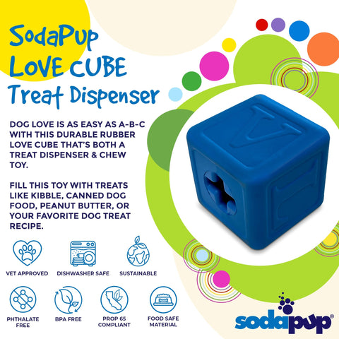 SodaPup Durable Rubber Love Cube Dog Chew Toy – Treat Dispenser | Made in USA SodaPup  Rubber Dog Toys
