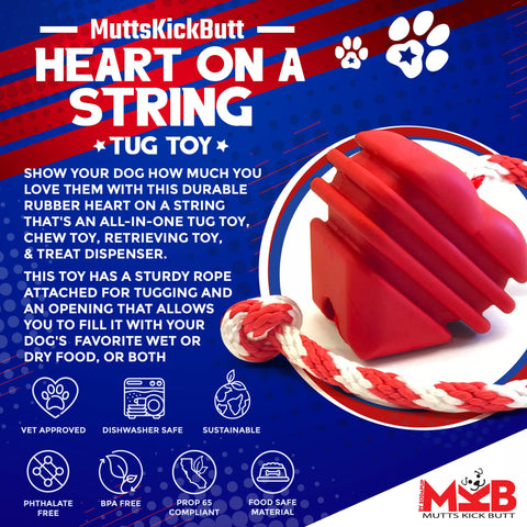 Durable Large Rubber Heart Dog Tug Toy With Rope – Interactive Chew Toy | Made in USA SodaPup  Rubber Dog Toys