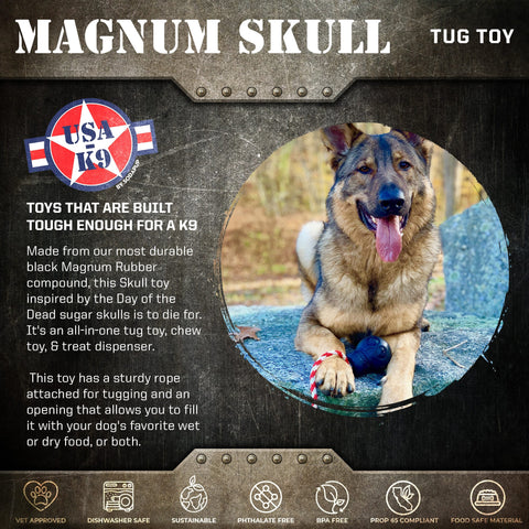 USA-K9 Magnum Skull Durable Dog Chew Toy – Tug & Treat Dispenser | Made in USA SodaPup  Rubber Dog Toys