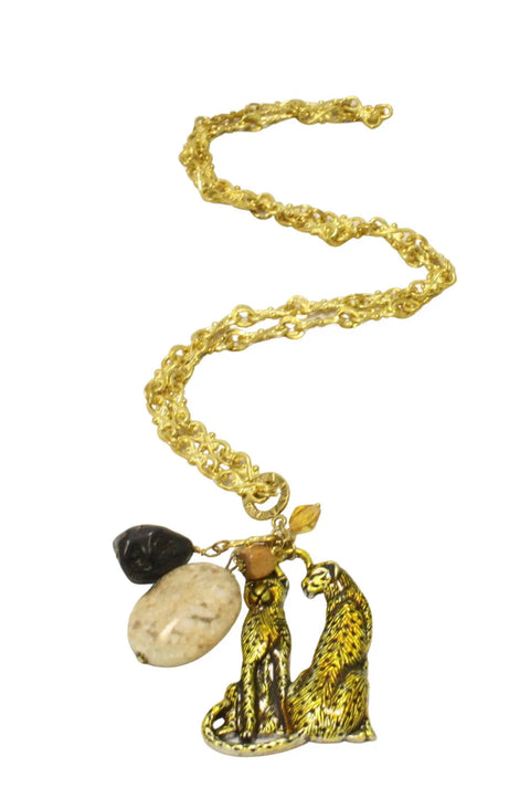 30 Inch Long Gemstone Cheetah Pendant Necklace – Adjustable Lobster Clasp | Made in USA Jewelry Statement Michelle Marie Boutique  Necklace