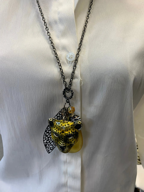 30 Inch Long Gemstone Cheetah Pendant Necklace – Adjustable Lobster Clasp | Made in USA Jewelry Statement Michelle Marie Boutique  Necklace