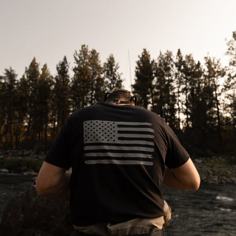 Men's Black Cotton T-Shirt – Distressed American Flag Design | Made in USA Proudly USA  T-shirt