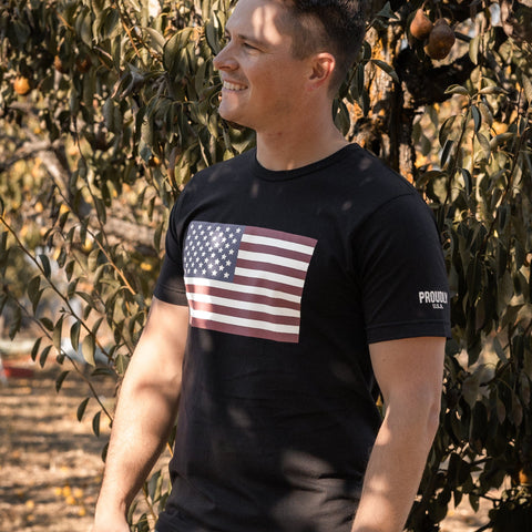 Men’s Black Cotton T-Shirt – American Flag Graphic – Made in USA Proudly USA  T-shirt