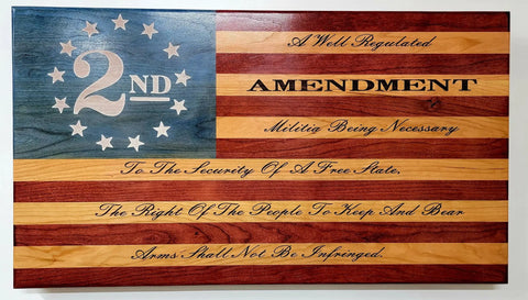 34 Inch Cherry Hardwood 2nd Amendment Flag – Indoor Laser Engraved Patriotic Decor | Made in USA American Grains LLC  Custom Wooden Flag