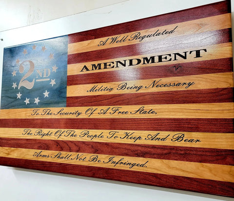 34 Inch Cherry Hardwood 2nd Amendment Flag – Indoor Laser Engraved Patriotic Decor | Made in USA American Grains LLC  Custom Wooden Flag