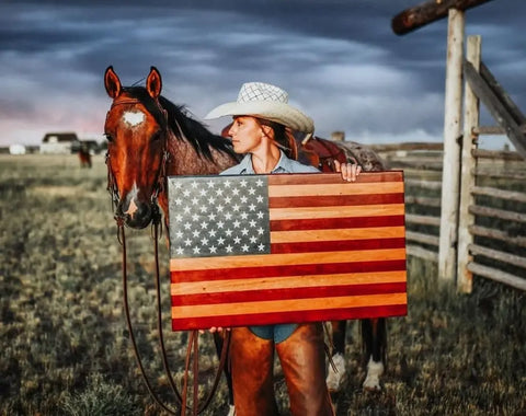 34 Inch Cherry Hardwood American Flag Wall Decor – Laser Engraved "Old Glory" | Made in USA American Grains LLC  Wooden American Flag