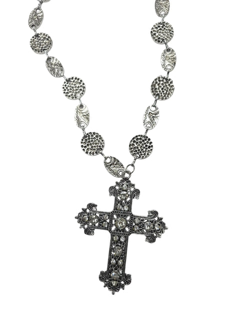 34 Inch Crystal Embellished Silver Black Cross Pendant Necklace – Lightweight Alloy Chain | Made in USA Michelle Marie Boutique  Necklace