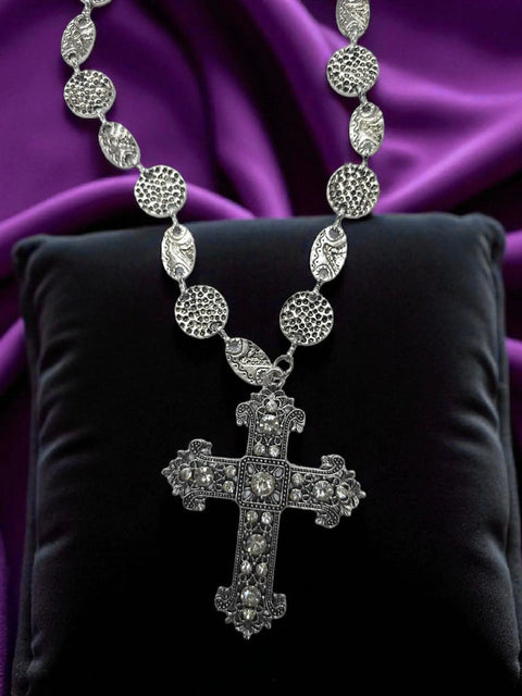 34 Inch Crystal Embellished Silver Black Cross Pendant Necklace – Lightweight Alloy Chain | Made in USA Michelle Marie Boutique  Necklace
