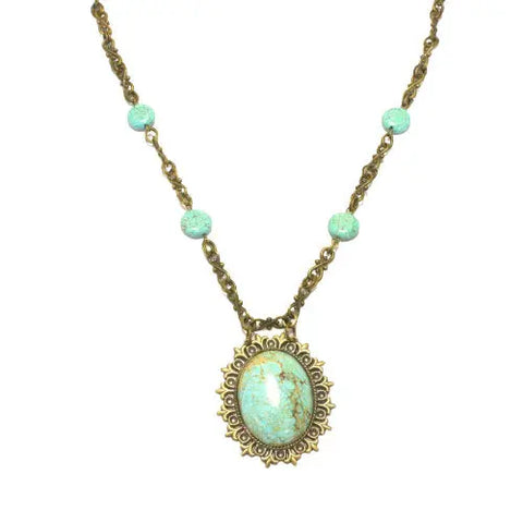 36 Inch Handmade Natural Turquoise Necklace – Antique Gold Chain Statement Jewelry | Made in USA Michelle Marie Boutique  Necklace