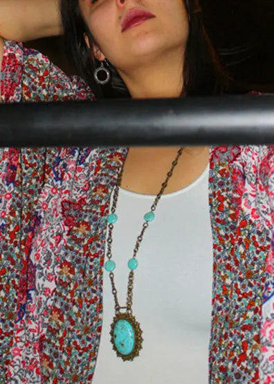 36 Inch Handmade Natural Turquoise Necklace – Antique Gold Chain Statement Jewelry | Made in USA Michelle Marie Boutique  Necklace
