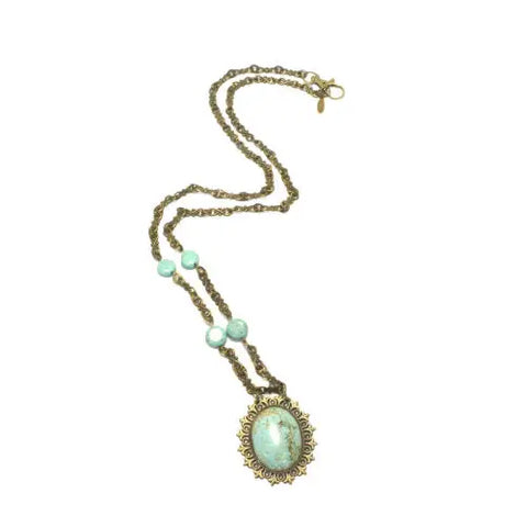 36 Inch Handmade Natural Turquoise Necklace – Antique Gold Chain Statement Jewelry | Made in USA Michelle Marie Boutique  Necklace