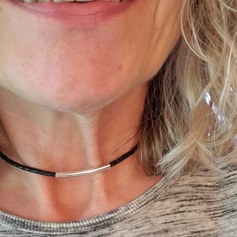 3mm Bolo Leather Sterling Silver Snap Off Choker – Handmade by Alexa Martha | Made in USA Alexa Martha Designs  Choker