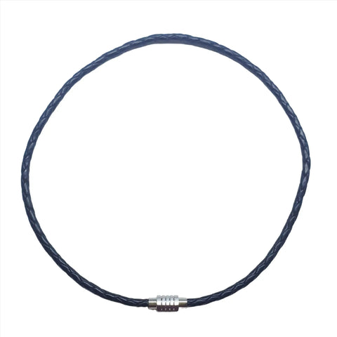 The Alexa Martha Designs 3mm Bolo Leather Snap Off Choker features a cylindrical sterling silver tube clasp and is shown in a circular shape on a white background.