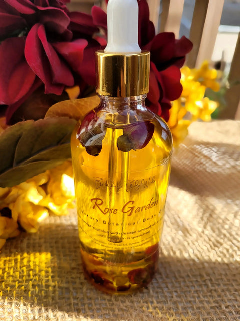 4 oz Rose Garden Body Oil – Hydrating Botanical Skin Nourishment | Made in USA Bathsheba Body Works 
