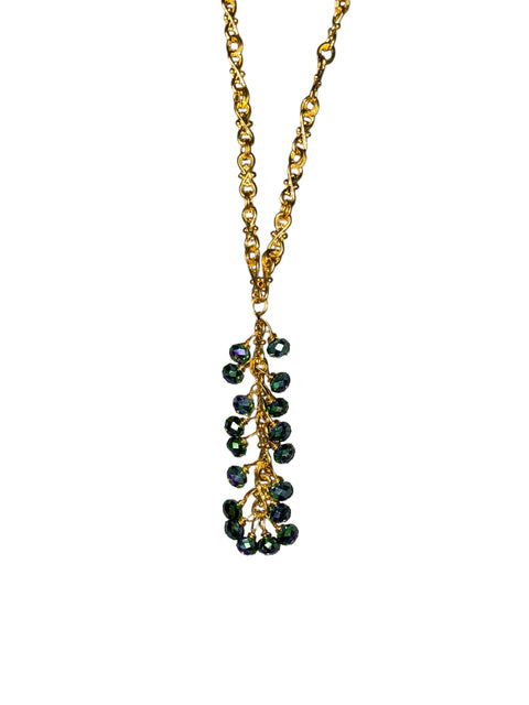 40 Inch Metallic Peacock Green Crystal Cluster Necklace – Gold Plated Chain | Made in USA Statement Jewelry Michelle Marie Boutique  necklace
