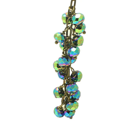 40 Inch Metallic Peacock Green Crystal Cluster Necklace – Gold Plated Chain | Made in USA Statement Jewelry Michelle Marie Boutique  necklace
