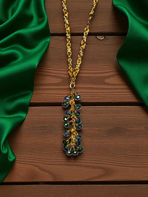 40 Inch Metallic Peacock Green Crystal Cluster Necklace – Gold Plated Chain | Made in USA Statement Jewelry Michelle Marie Boutique  necklace