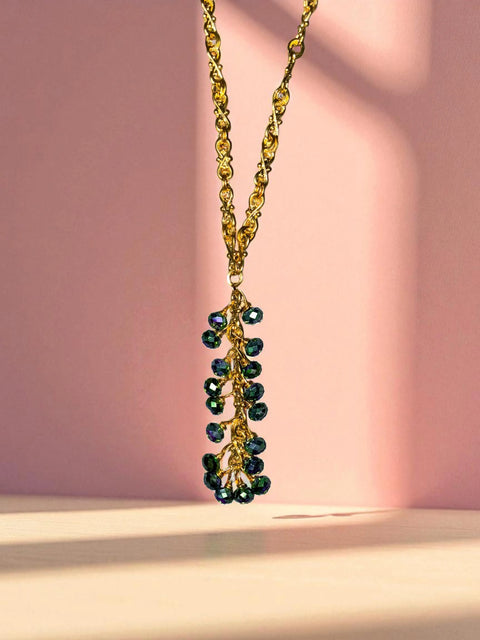 40 Inch Metallic Peacock Green Crystal Cluster Necklace – Gold Plated Chain | Made in USA Statement Jewelry Michelle Marie Boutique  necklace