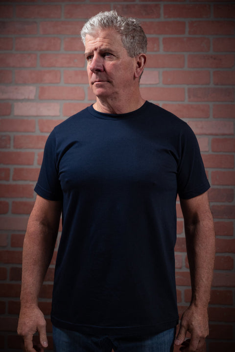 Men's Navy Combed Cotton Crewneck T-Shirt – Soft Durable Fabric | Made in USA Proudly USA  T-shirt