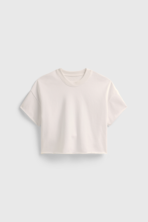 Boxy Black Crop Sweatshirt – Raw Hem Short Sleeve Top | Made in USA Casual Womens Apparel US Standard Apparel  CREWNECK SWEATSHIRT