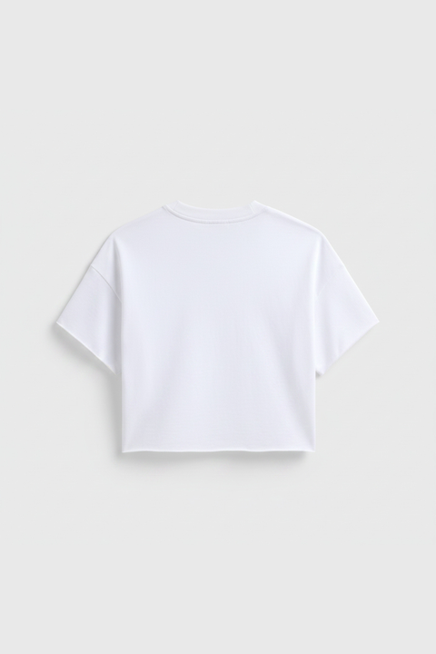 Boxy Black Crop Sweatshirt – Raw Hem Short Sleeve Top | Made in USA Casual Womens Apparel US Standard Apparel  CREWNECK SWEATSHIRT
