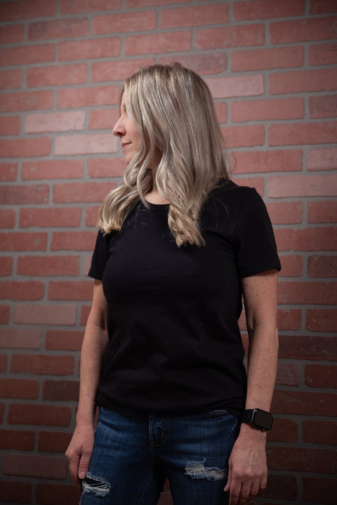 Women's Black Cotton Crewneck T-Shirt – Soft Combed Ring-Spun Fabric | Made in USA Proudly USA  T-shirt